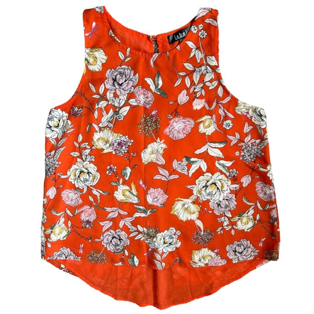 Racehel Roy Orange Floral Sleeveless Top, M